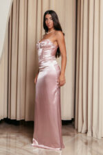 Φόρεμα maxi σατέν στυλ bustier κορσέ baby pink