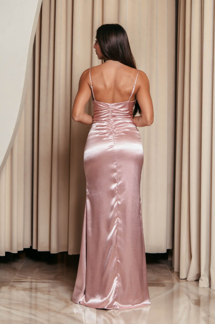 Φόρεμα maxi σατέν στυλ bustier κορσέ baby pink