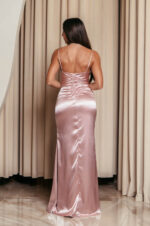 Φόρεμα maxi σατέν στυλ bustier κορσέ baby pink