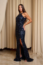 Φόρεμα maxi με παγιέτες midnight blue - Image 3
