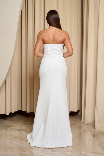 Φόρεμα maxi στραπλες με διακοσμημένο μπούστο λευκό