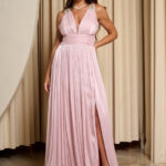Φόρεμα maxi με πτυχώσεις και διακοσμημένους ώμους baby pink