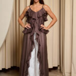 Μπλούζα σιθρού μακριά με ασύμμετρα βολάν σκούρο καφέ