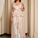 Μπλούζα σιθρού μακριά με ασύμμετρα βολάν μπεζ