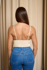 Crop Top μπούστο με κάθετες λευκές και καφέ ρίγες μπεζ