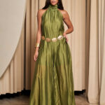 Ολόσωμη φόρμα φαρδιά με ανοιχτή πλάτη λαδί