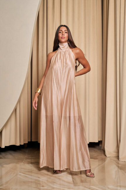 Ολόσωμη φόρμα φαρδιά με ανοιχτή πλάτη μπεζ