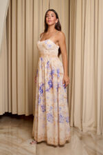 Φόρεμα maxi με μωβ floral print μπεζ - Image 4