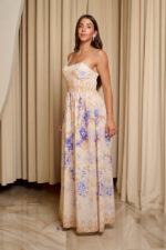 Φόρεμα maxi με μωβ floral print μπεζ - Image 5