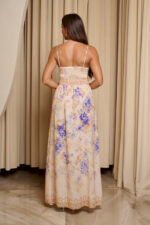 Φόρεμα maxi με μωβ floral print μπεζ - Image 6