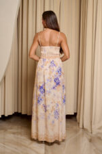 Φόρεμα maxi με μωβ floral print μπεζ - Image 7