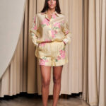 Σετ πουκάμισο - σόρτς με floral ροζ print κίτρινο