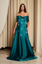 Φόρεμα maxi off shoulder με διακοσμητικές πέτρες κυπαρρισί - Image 2