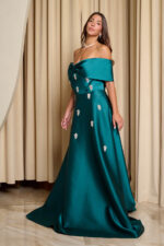 Φόρεμα maxi off shoulder με διακοσμητικές πέτρες κυπαρρισί - Image 5
