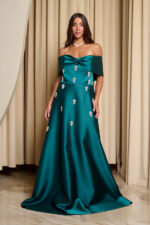 Φόρεμα maxi off shoulder με διακοσμητικές πέτρες κυπαρρισί - Image 8