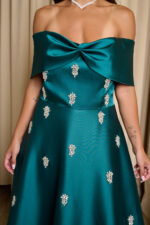 Φόρεμα maxi off shoulder με διακοσμητικές πέτρες κυπαρρισί - Image 9