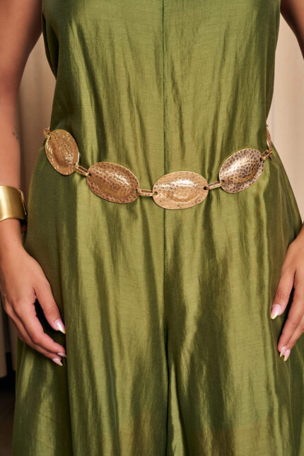 Ζώνη αλυσίδα χρυσή με οβάλ μοτίβο σφυρήλατα στοιχεία και ρυθμιζόμενη αλυσίδα