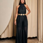 Ολόσωμη φόρμα φαρδιά με ανοιχτή πλάτη μαύρο