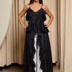 Μπλούζα σιθρού μακριά με ασύμμετρα βολάν μαύρο