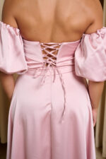 Φόρεμα midi σατέν με balloon μανίκια baby pink