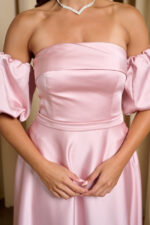 Φόρεμα midi σατέν με balloon μανίκια baby pink