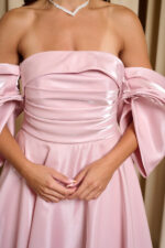 Φόρεμα maxi ταφτάς γυαλιστερός με balloon μανίκια baby pink - Image 10