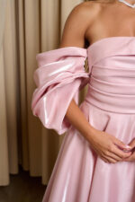 Φόρεμα maxi ταφτάς γυαλιστερός με balloon μανίκια baby pink