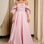 Φόρεμα maxi ταφτάς γυαλιστερός με balloon μανίκια baby pink