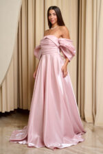 Φόρεμα maxi ταφτάς γυαλιστερός με balloon μανίκια baby pink