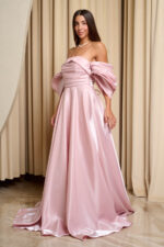 Φόρεμα maxi ταφτάς γυαλιστερός με balloon μανίκια baby pink