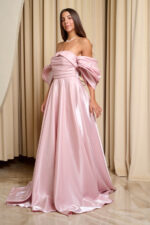 Φόρεμα maxi ταφτάς γυαλιστερός με balloon μανίκια baby pink