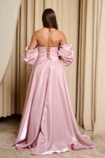 Φόρεμα maxi ταφτάς γυαλιστερός με balloon μανίκια baby pink