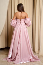 Φόρεμα maxi ταφτάς γυαλιστερός με balloon μανίκια baby pink