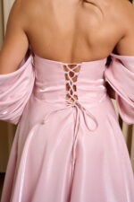 Φόρεμα maxi ταφτάς γυαλιστερός με balloon μανίκια baby pink