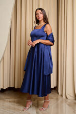 Φόρεμα midi σατέν με τιράντες navy blue - Image 7
