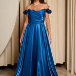 Φόρεμα maxi γυαλιστερός ταφτάς και τιράντες με λουλούδια navy blue