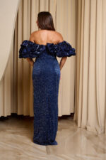 Φόρεμα maxi off shoulder με στρας και balloon μανίκια midnight blue - Image 5