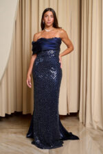 Φόρεμα maxi one shoulder με παγιέτες και ντραπέ μπούστο midnight blue - Image 2