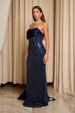 Φόρεμα maxi one shoulder με παγιέτες και ντραπέ μπούστο midnight blue - Image 4