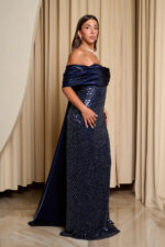 Φόρεμα maxi one shoulder με παγιέτες και ντραπέ μπούστο midnight blue - Image 7