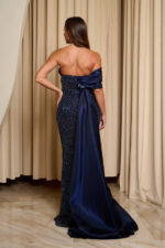 Φόρεμα maxi one shoulder με παγιέτες και ντραπέ μπούστο midnight blue - Image 9