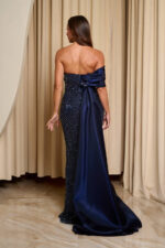 Φόρεμα maxi one shoulder με παγιέτες και ντραπέ μπούστο midnight blue - Image 10