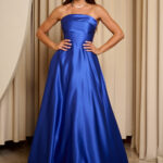 Φόρεμα maxi κλος με φάσα στο μπούστο μπλε ρουά