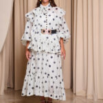 Σετ πουκάμισο - φούστα πουά με φραμπαλά εκρού