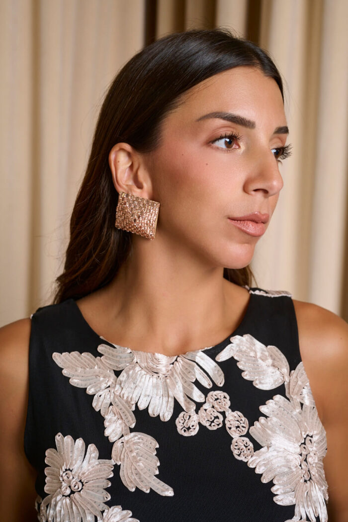 Τετράγωνα σκουλαρίκια με στρας rose gold