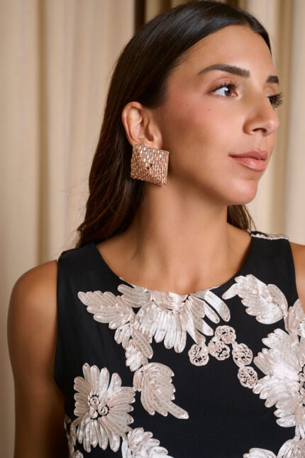 Τετράγωνα σκουλαρίκια με στρας rose gold