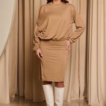 Σετ μπλούζα - φόρεμα ανοιχτό καφέ