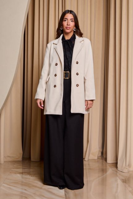 Παλτό με πέτο γιακά μπεζ