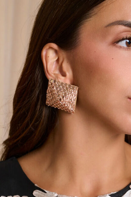 Τετράγωνα σκουλαρίκια με στρας rose gold