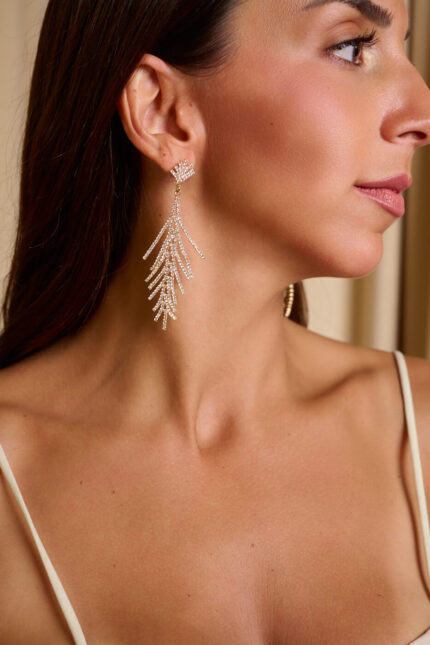 Σκουλαρίκια σε σχήμα φύλλου φτέρης ασημί